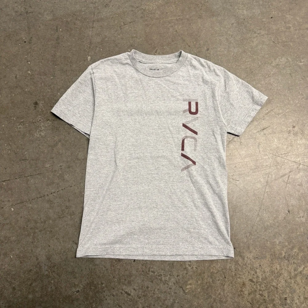 RVCA Mens Industrial Tee Heather Grey Vertical Logo Graphic T-Shirt Size Small